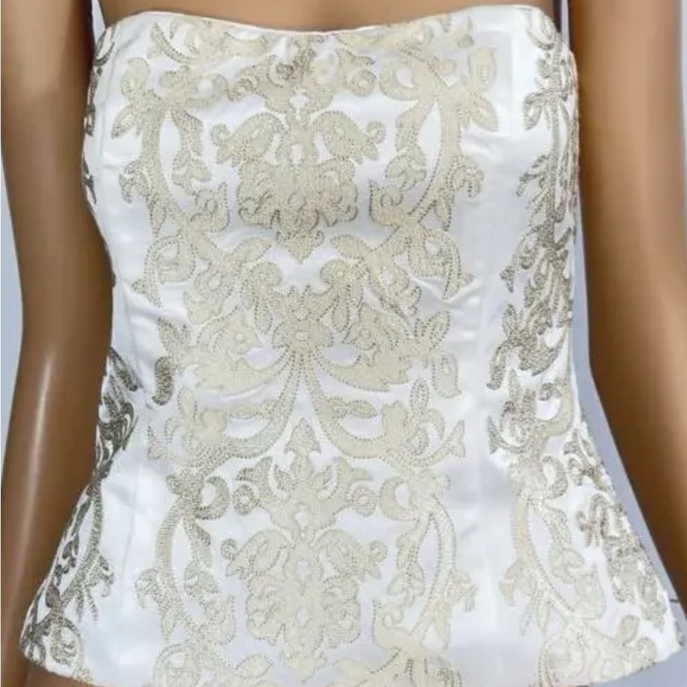 White House Black Market Embroidered Cream and Gold Camisole